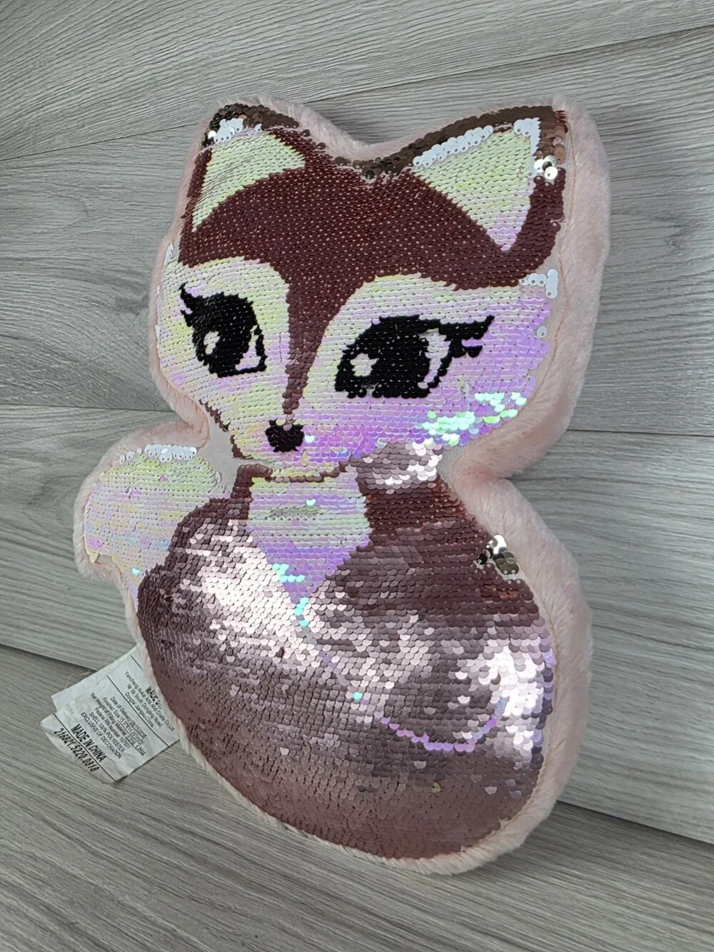 Justice Fox Flip Sequin Pink Throw Pillow Plush 15